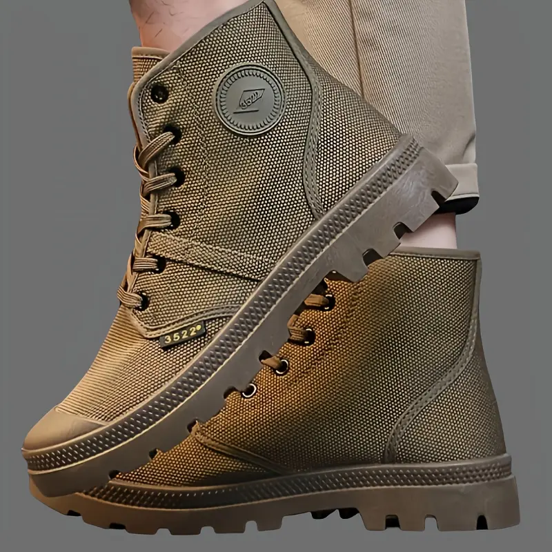 Men's & Women's High-Top Canvas Military-Style Boots - Breathable Fabric Lining, Durable Rubber Sole, Round Toe Lace-Up Design for All-Season Casual & Outdoor Wear - Versatile Unisex Ankle Support Shoes Boy Footwear