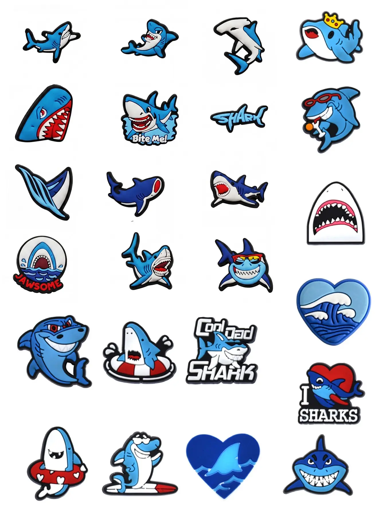 12/24 Pcs Shark Cartoon DIY Shoe Buckles, Decorative Sandal Charms, Family Party Christmas Birthday Gifts, All Seasons Casual Accessory