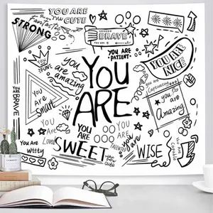 Classroom Tapestry, Black and White Quote You Are Tapestry for Classroom Bedroom, Inspirational Wall Decor, Positive Saying Aesthetic Decor Wall Hanging for Kids Dorm Living Room Landscape Retro Swiss