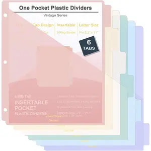 6 Tabs Binder Dividers with Pockets, Binder Dividers with Tabs for 3 Ring Binder Letter Size, Durable Plastic Binder Organizer, , 1 Set