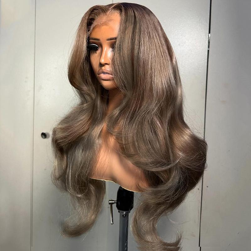 Ombre Grey Ash Blonde With Brown Roots Colored 13X6 Lace Frontal Wig Pre plucked Glueless For Black Girls Hd Transparent Lace Front Human Hair Wigs Natural Hairline Can Be Restyled Suit for Any Occasions