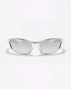 Futurai 02 Square Glasses for Music Festivals and Raves in Silver Anti-reflective UV400 Lenses for Women Men Plastic Frame 35mm Height 68mm Width