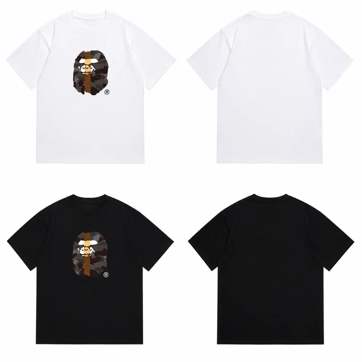 Unisex Camo Ape Face Graphic T Shirt Black White Casual Streetwear Tee