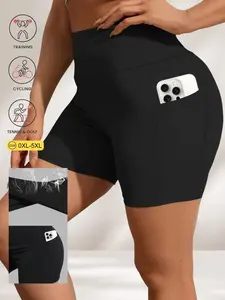 Women's High Waist Tight-Fitting Shorts, Side Pockets, High Stretch Soft Fabric, Outdoor Running Yoga Fitness Pants, Summer Casual Bottoms