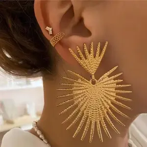 Gold Sunburst Earrings with Radiant Design for Stylish Outfits