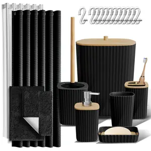Hearth & Harbor Shower Curtain and Bathroom Accessories Complete Set And Bath Rugs for Bathroom Organization – Elegant Fine-Ribbed Design, Durable & Easy to Clean, Rust-Resistant Shower Curtain Rings.