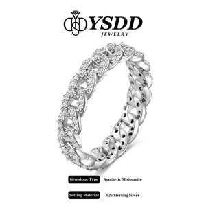 【#288 Cuban Band】Full Synthetic Moissanite Link Chain Ring Band in 925 Sterling Silver