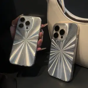 Bling Starburst Glitter iPhone Case for Women, Fireworks Backplate Design, Electroplated Silver Buttons, Shockproof Protective Phone Cover for iPhone X/XS/11-16 Pro Max Plus Perfect Gift for Her/Him ﻿