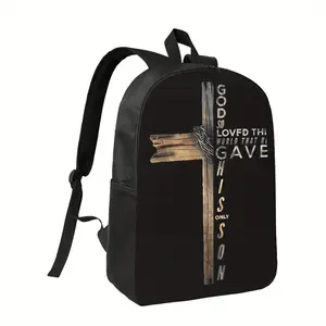 Best Trendy Boys' Lightweight Black Backpack with Inspirational Cross Design - Durable Polyester, Adjustable Straps, Multiple Compartments for School & Travel, Backpack for School, Travel Backpack, Stylish Backpack Supplies