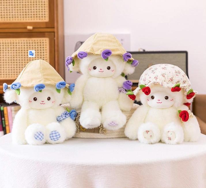 Rose Lamb Plush Toy Series - 20cm Cute Collectible Figure with Carrot Hat & Scarf, Holiday Gifts,soft dolls for home sofa & bed& bag