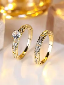 Luxurious Zircon Couple Ring Set, Elegant Hollow Design, Ideal Engagement Promise Rings, Perfect for All Occasions, Unisex Jewelry