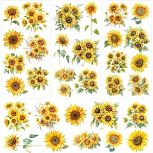 3 Sheets Sunflowers Rub on Transfers for Crafts and Furniture Sunflower Craft Decals 12*6inch Yellow Flower Decor Transfer Stickers for Wood Furniture Cabinet Scrapbooking