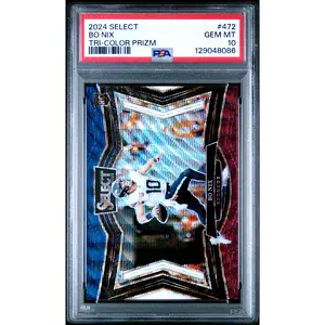 Bo Nix Broncos 2024 Select Tri-Color Prizm Rookie Card #472 /99 PSA 10 Gem Mint
