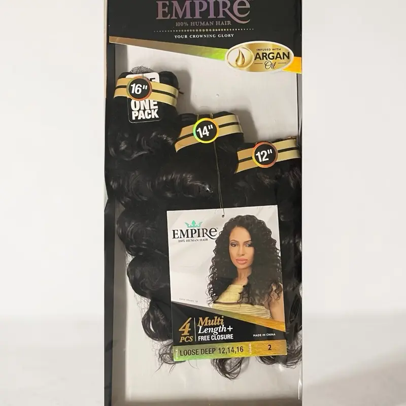 Sensationnel Empire 100% Human Hair Multi Length + Free Closure 4 PCS Weave - LOOSE DEEP 12-16”