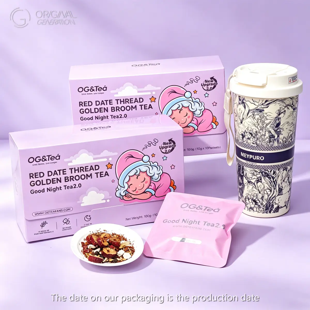 BOGO Thea Good Night Sleeping Tea 2 Cartons (1 Carton 100g 10g x 10pcs)×2 Caffeine Free Tea With Free Forest Thermos Red Date, Broom, Cassia Seed, Yam, Galangal, Orange Peel, Longan, Lily, Liquorice, Rosemary Leaf