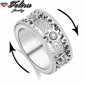 Purely handmade gear rotating starlight ring, suitable for female, male and teenagers, zircon ring rotating gear mechanical decompression and anxiety relief