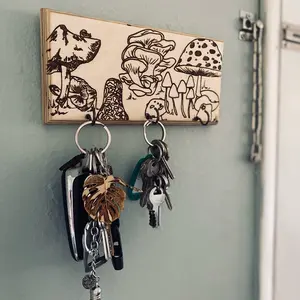 Wooden Mushroom Key Holder with Engraving