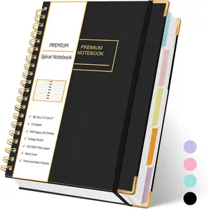 5 Subject Notebook, 240 Pages Lined Spiral Journal College Ruled, B5 Hardcover Journaling Notebooks for Work Note Taking, College School Supplies