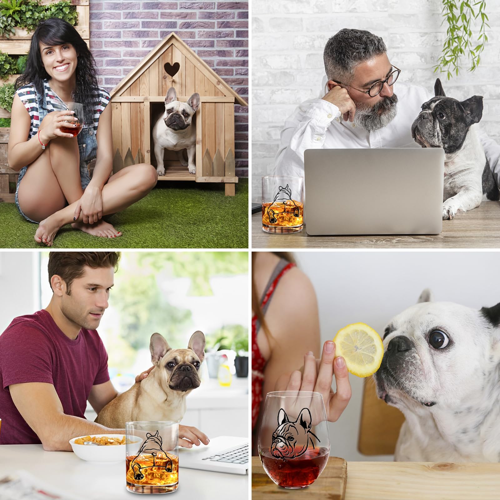 French Bulldog Wine Glasses Set 2 - Funny&Cool Bulldog Puppy Dog Gifts for BullDog Lovers - Drinkware Round Indoor