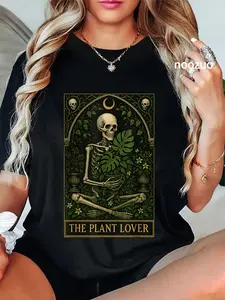 100% Cotton The Plant Lover Tarot Card Skeleton Halloween Spooky Season T-Shirt