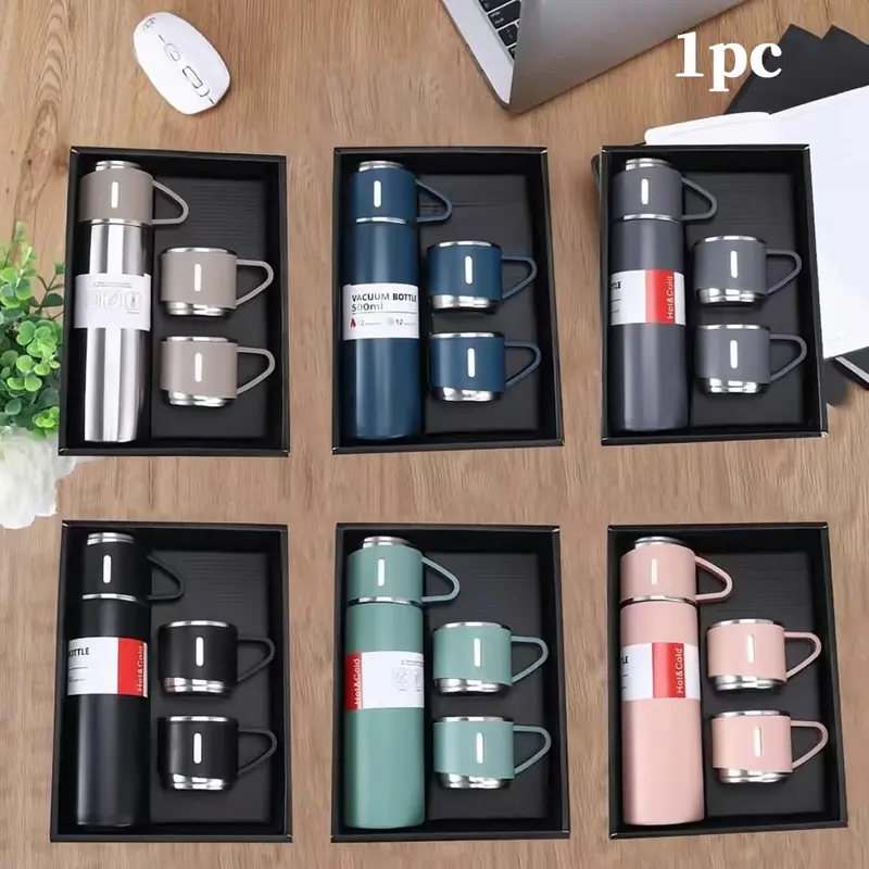 500ml Double Wall Leakproof Vacuum Flask Set, Traveler Tumbler, Stainless Steel Thermos, Insulated Water Bottles, Leak Proof BPA Free Insulated Bottle for Hot & Cold Drinks, Portable Travel Drinkware for Camping Picnic