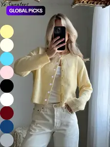 Women's Solid Color Button Front Cardigan, Casual Long Sleeve Knitwear for Spring & Fall, Fashion Women's Knit Clothing for Daily Wear