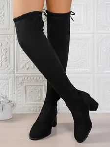 New over Knee High Heel Boots for Women, Elegant Boots, Boots with the Heels, Fall Winter Fashion Elastic Slimming Ankle Booties, Sexy American Retro Style Shoes