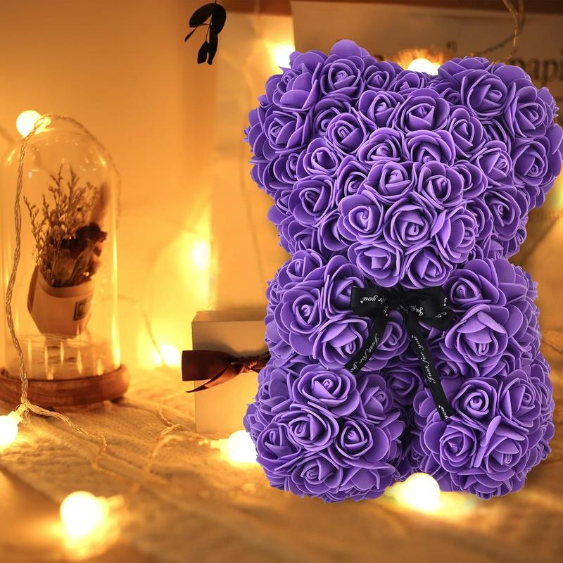 Artificial Flowers Rose Bear ,Rose Teddy Bear, Flower Bear Cub, Forever Rose Everlasting Flower for Window Display, Anniversary Christmas Valentines Gift (Purple) Artificial flowers