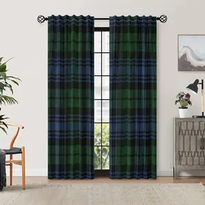 2pcs Black Watch Ancient Original Scottish Tartan Blackout Curtains - Rod Pocket Design for Easy Hanging, Perfect for Bedroom, Living Room, Office Decor, Polyester Fabric, Contemporary Style, Living Room Curtains