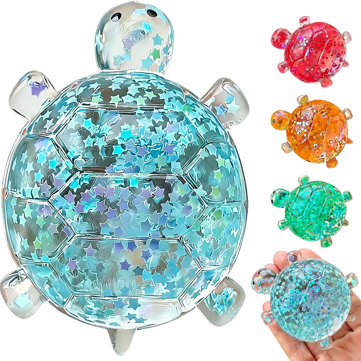 Sensory Squeeze Turtle Toy, Shiny Stress Relief Fidget Toy, Soft Anti-Anxiety Squishy Candy Ball, Relaxing Handheld Toy for Kids & Adults, Party Favors and Birthday Gifts