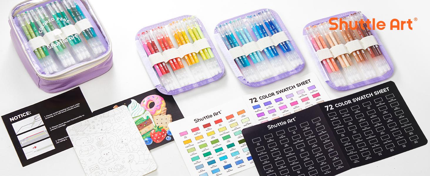 Colored Pens, Shuttle Art 22/24/30/72 Colors Cute Journal Pens 0.6mm Fine Point Colored Gel Pens for Black Paper Adult Coloring Writing Drawing Journaling Note Taking School Office Home,Design,Students