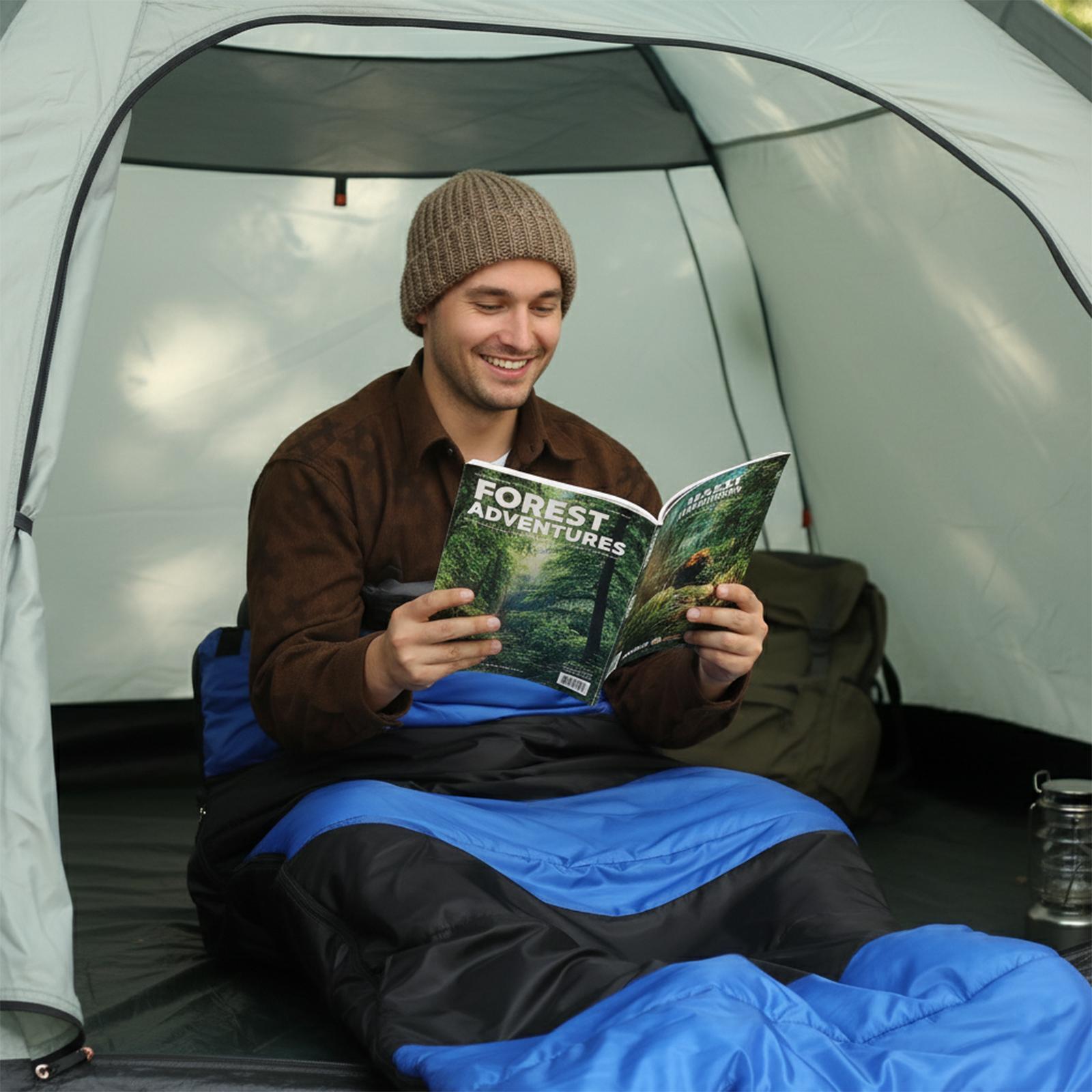 Rectangular Heated Sleeping Bag, Lightweight Sleeping Bag with Multi USB Powered Heating Pads, Waterproof Compact Envelope Sleeping Bag for Backpacking Hiking, Blue