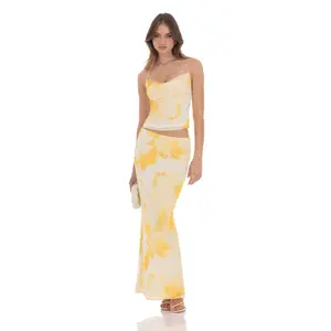 Floral Cowl Neck Two Piece Set in Yellow