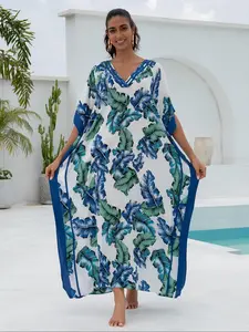 Women's All Over Print Kimono Sleeve Cover Up Dress, Casual Long Sleeve Cover Up Dress for Beach Holiday Vacation, Ladies Swimwear for All Seasons, Beach Cover Ups