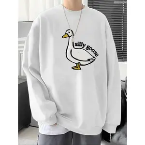 Unisex Men's Cartoon Goose & Letter Print Drop Shoulder Crewneck Sweatshirt, Men's Drippy Outfits Going Out Outfit Future is Bright