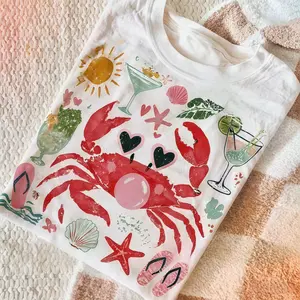 Funny Crab Shirt Comfort Colors, Crab Blowing Bubble Graphic Tee, Beach Vibes Nautical T-Shirt, Summer Gift invincible tshirt