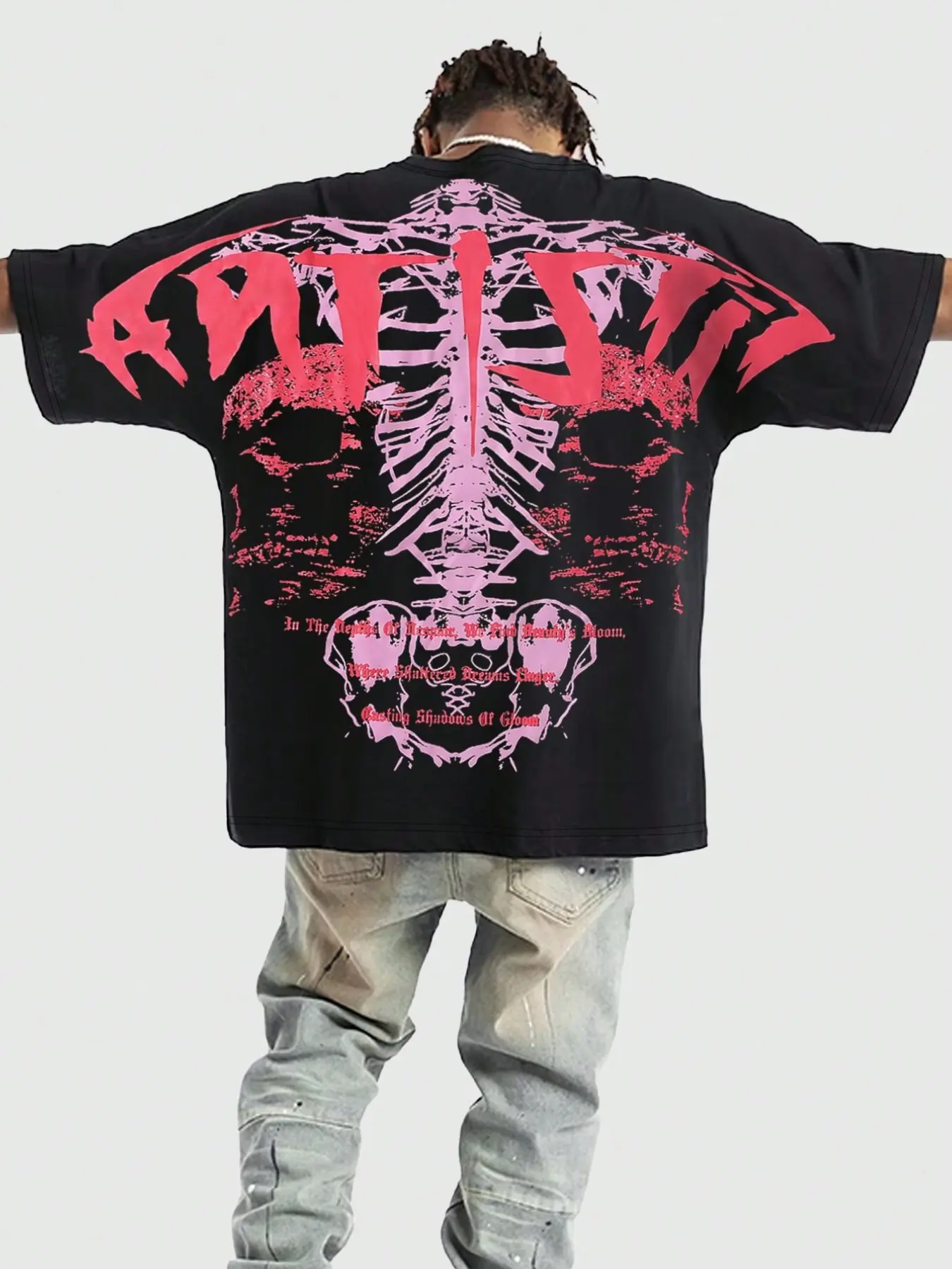 Men's Gothic style fashion T-shirt, printed with a skull graphic pattern, summer collection, 2000s style.