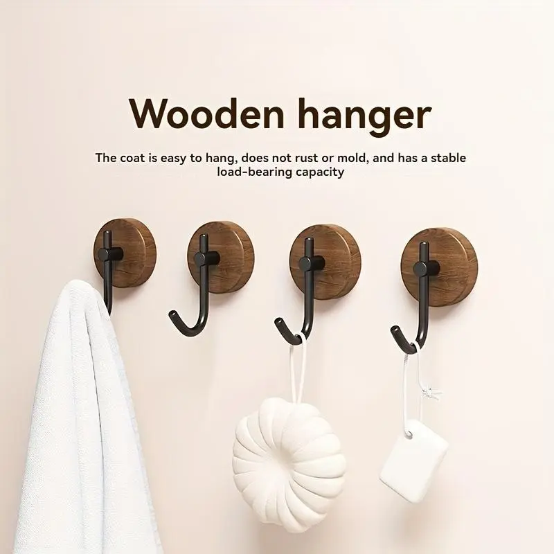 [3pcs] [Walnut Wood Hook with Storage] Walnut Wood Hook Clothes Hook Key Hook Bathrobe Towel Hook Auxiliary Hook Household Storage Hook Bathroom Accessories Organizer Wall Hook Bath Towel Hooks Robe Hooks For Bathrooms