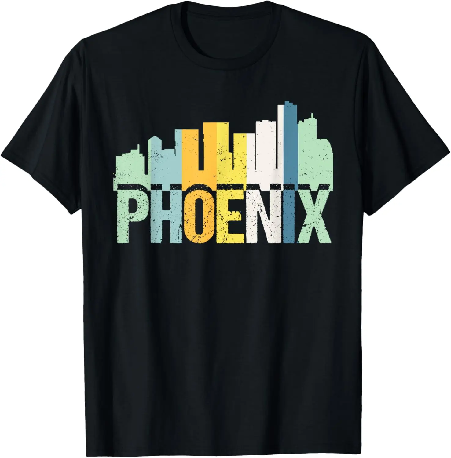 Women's 100% Cotton Vintage Short-Sleeve Round Neck Everyday Streetwear Top - Distressed Graphic Phoenix City Souvenir Retro Cityscape Skyline Tshirt