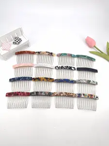 1PC 7.5cm Square 10-Tooth Acetate Hair Comb, Metal Material, Easy to Wear, Gentle on Hair, Vintage Elegant Style, Perfect for Daily Use