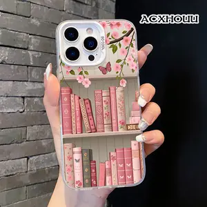 Clear Soft TPU Silicone Smartphone Case - Shockproof Protective Cover with Stylish Blossom Bookshelf Pattern, Compatible with iPhone 11/12/13/14/15/15 Pro/16/16 Pro/16 Pro Max/17 E, Mobile Phone Accessories Bundle with Screen Protector, Cellphone