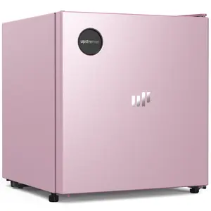 Upstreman 1.5 Cu.Ft Sleek Stainless Steel Mini Fridge, Energy Star Certified, Adjustable Temperature Thermostat, Reversible Door, Compact Blush Pink Refrigerator for Office, Dorm (CR16 College Use), Portable Desktop Beverage & Skincare Cooler, Cooler Mini