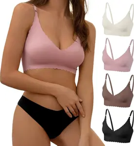 DEANGELMON V-Neck Bra Padded Seamless Adjustable Straps Bralettes Everyday Basic Sleeping Bras Multiple Pack Comfortable Breathable & Sweat-Absorbing Wire-Free Design