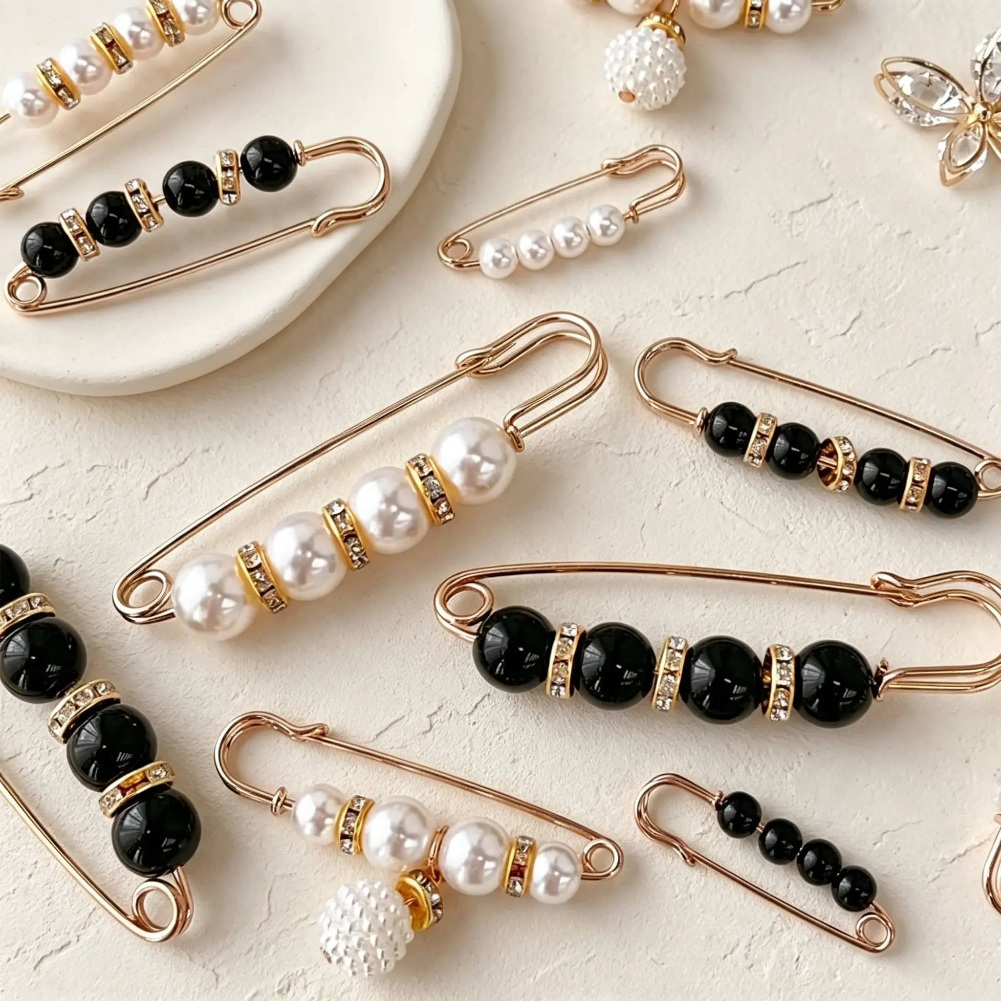 16 Counts Pearl Brooch Pins, Faux Pearl Apparel Accents, No Sewing Sweater Shawl Safety Pins Cardigan Collar Safety Pins for Women Pant Tightener, Mixed Style Assortment