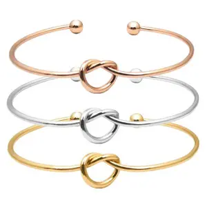 Women's Love Knot Open Cuff Bangle Bracelet -Fashion Costume Jewelry Accessory-  3 Colors: