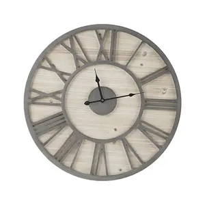 Round Metal Frame Wood Wall Clock