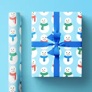 Vintage Inspired Christmas Wrapping Paper, Happy Snowman Illustrations, Festive Wrapping Paper Roll for Kids