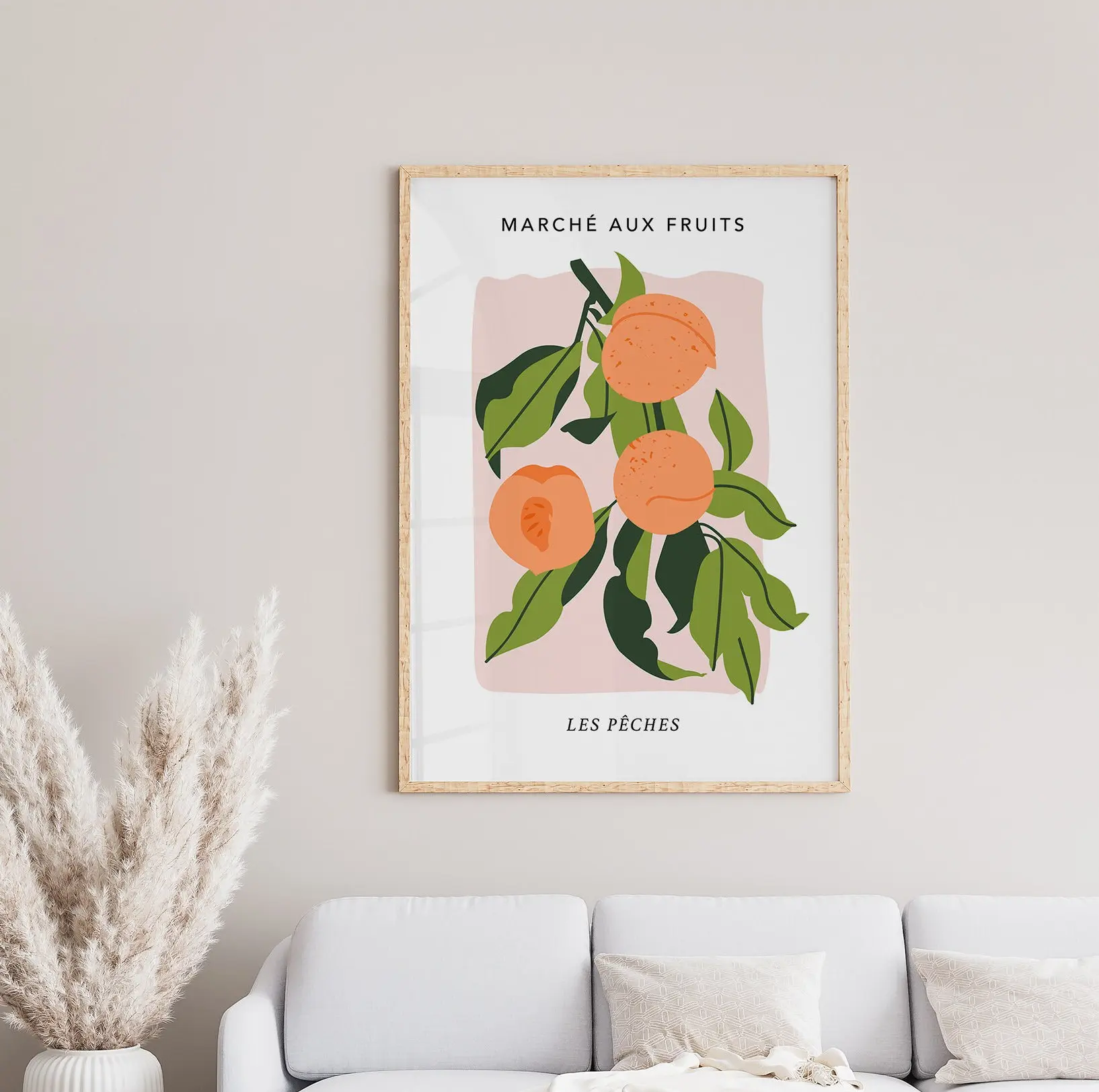 Peaches Print, Fruit Market Poster, Blush Pink Print, Pink Wall Art, Gallery Wall, Colourful Wall Art, Kitchen Wall Art, Prints for Bedroom