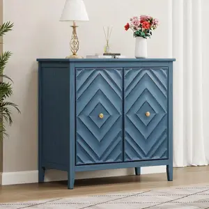 Geometric Embossed Storage Cabinet with Magnetic Doors, Matte Vintage Finish, Handle-Free Design, Raised Legs for Easy Cleaning, Home Decor Entryway Sideboard for Living Room & Bedroom