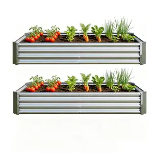 2PCS Silver Metal Raised Rectangle Garden Planter Beds, 6×3×1ft, for Home Improvement & Garden Supplies